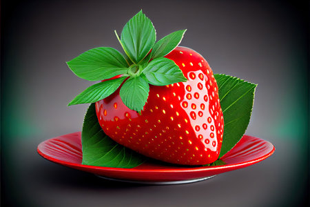 Strawberry with leaves Ai generated imageの素材