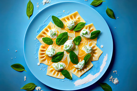 Ravioli pasta with mozzarella cheese Ai generated imageの素材