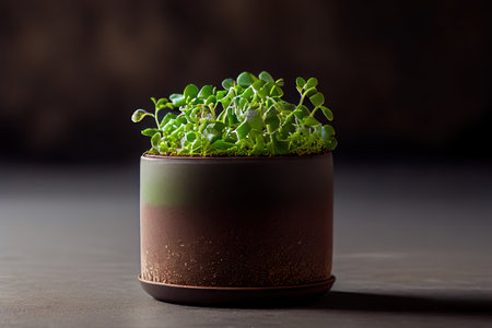 Fresh Alfalfa Microgreens in ceramicの素材