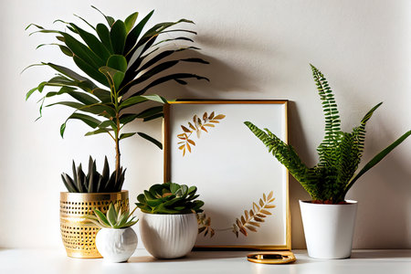 Different types of Home plants Mockup frame Ai generated imageの素材