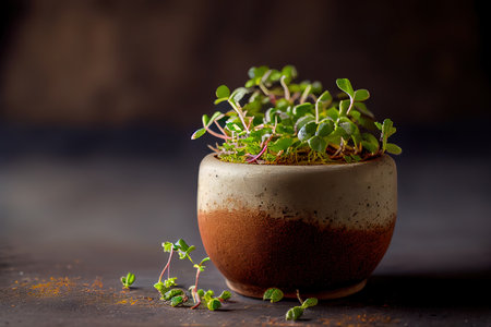 Fresh Alfalfa Microgreens in ceramic Ai generated imageの素材
