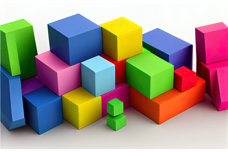 colorful building blocks on white Ai generativeの素材