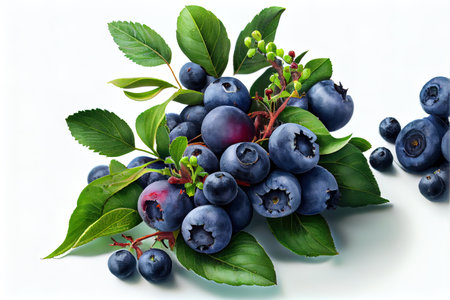 ripe bilberries on white Ai generated imageの素材