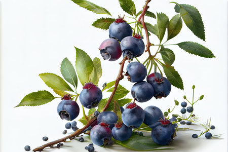 ripe bilberries on white Ai generated imageの素材