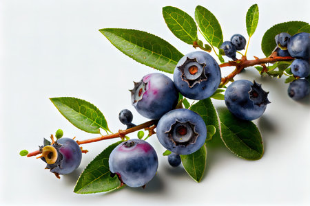ripe bilberries on white Ai generated imageの素材