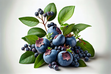 ripe bilberries on white Ai generated imageの素材