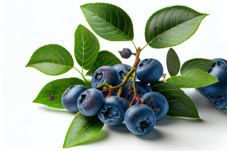 natural ripe bilberries on white Ai generated imageの素材