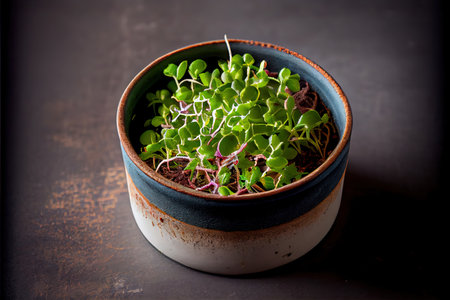 Fresh Alfalfa Microgreens in ceramic Ai generated imageの素材