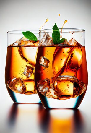 Fresh Two glass of iced tea on white background Ai generativeの素材