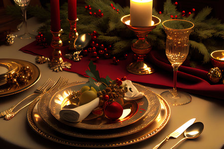 Nice Christmas Table Setting Ai generativeの素材