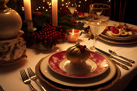 Beautiful Christmas Table Setting Ai generativeの素材