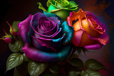 surprising multicolored roses Ai generativeの素材