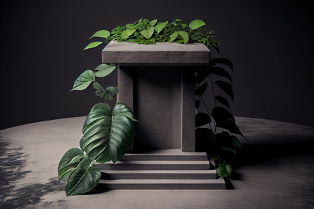 Surprising Concrete empty podium and green Ai generativeの素材
