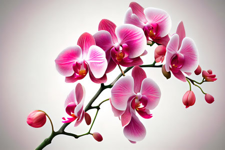 Bright pink blossoming orchid branch on white Ai generativeの素材