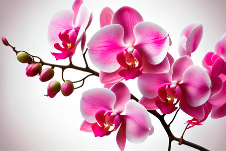 Bright pink blossoming orchid branch on white Ai generativeの素材