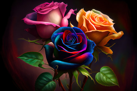 Amazing multicolored roses Ai generativeの素材