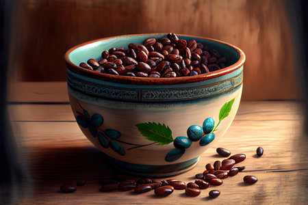 Coffee beans in ceramic bowl Ai generativeの素材