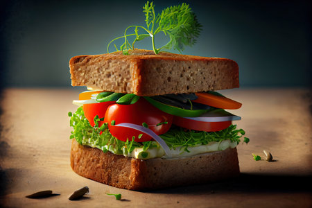 Appetizing fresh healthy sandwich for breackfast Ai generativeの素材