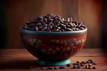 Coffee beans in ceramic bowl Ai generativeの素材