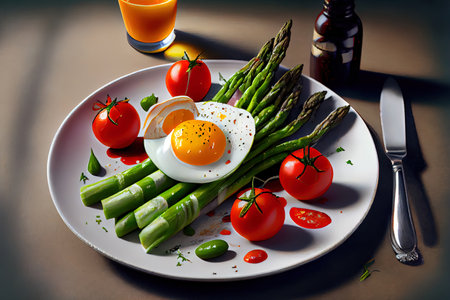 Delicious Breakfast with asparagus Ai generativeの素材