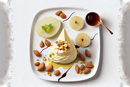 Dessert with pears and nuts on white background Ai generativeの素材