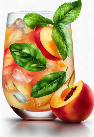 Glass of fruit iced peach Mojito Ai generativeの素材