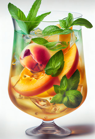 Glass of fruit iced peach Mojito Ai generativeの素材