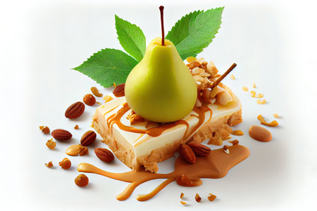 Healthy Dessert with pears and nuts on white background Ai generativeの素材