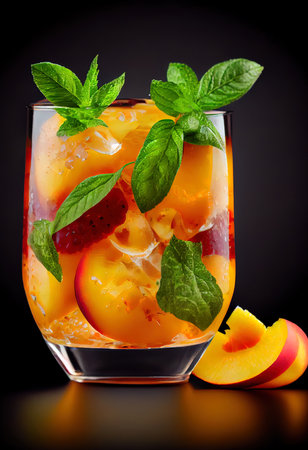 Nice Glass of fruit iced peach Mojito Ai generativeの素材