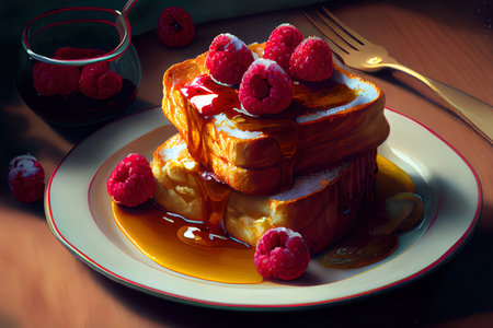 French toast with raspberriesの素材