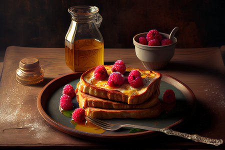 French toast with raspberries for breakfast Ai generativeの素材
