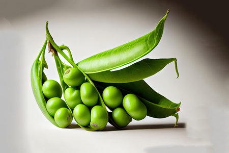 Fresh Garden green peas pods on white background Ai generativeの素材