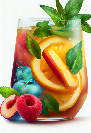 Glass of fruit iced peach Mojito Ai generativeの素材