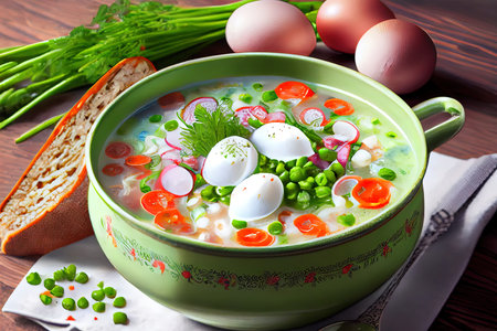 Okroshka - Russian cold soup for freshness Ai generativeの素材