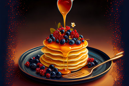 Sweet Small pancakes topped with honey Ai generativeの素材