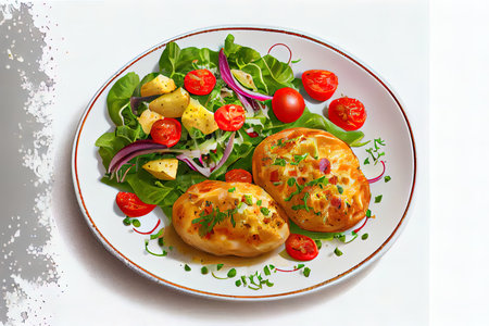Young baked potatoes with salad Ai generativeの素材