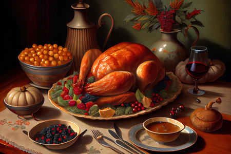 Surprising Thanksgiving Turkey Dinner Ai generativeの素材