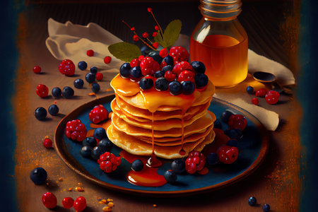 Sweet Small pancakes topped with honey Ai generativeの素材