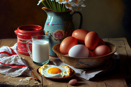Traditional breakfast eggs Ai generativeの素材