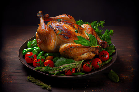 Delicious Whole roasted chicken Ai generativeの素材