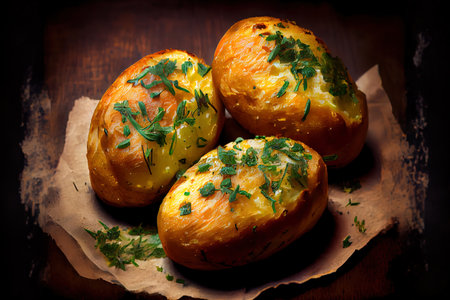 Delicious Young baked potatoes Ai generativeの素材