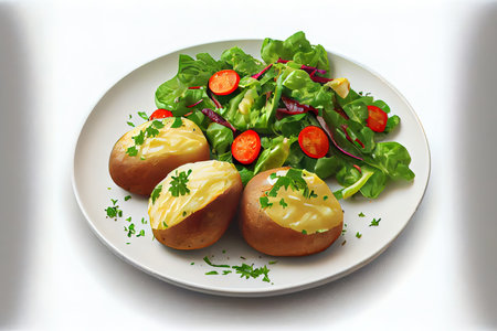 Young baked potatoes with salad Ai generativeの素材