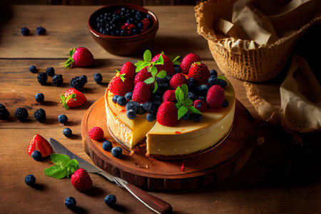 Delicious Homemade cheesecake with fresh Ai generativeの素材