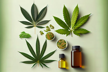 Healthy Hemp cannabis leaves Ai generativeの素材