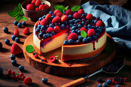 Delicious Homemade cheesecake with fresh Ai generativeの素材