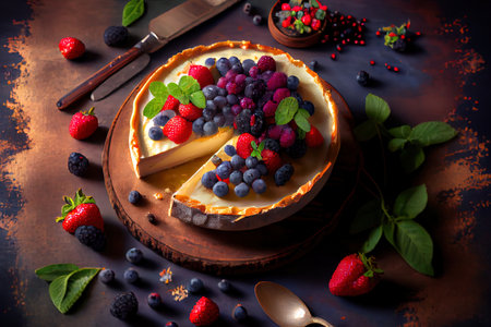 Delicious Homemade cheesecake with fresh Ai generativeの素材