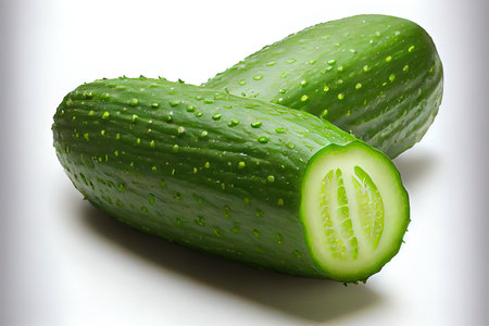 Fresh One natural Cucumbers with white background Ai generativeの素材