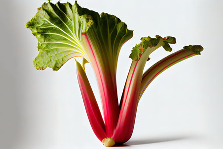 single rhubarb leaf and stem isolated on white background Ai generativeの素材