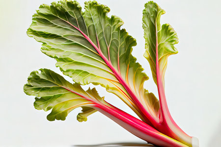 single rhubarb leaf and stem isolated on white background Ai generativeの素材