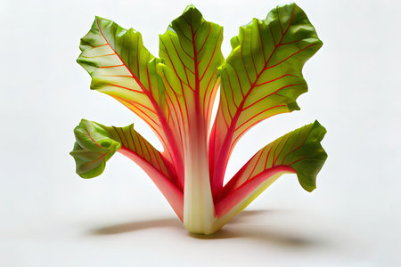 single rhubarb leaf and stem isolated on white background Ai generativeの素材